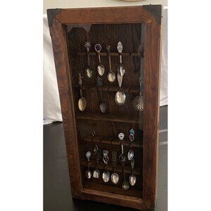 Collectable Spoon Cabinet Real Wood HandCrafted  Hanging VTG Signed Nice